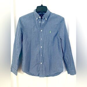 NWOT! Ralph Lauren Boy’s Blue Checkered Gingham Cotton Poplin Shirt Sz L/14-16
